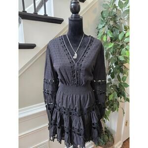 Posh Shoppe Mini Dress 2X Black Cotton Floral Lace V-Neck Back Zip Casual Party